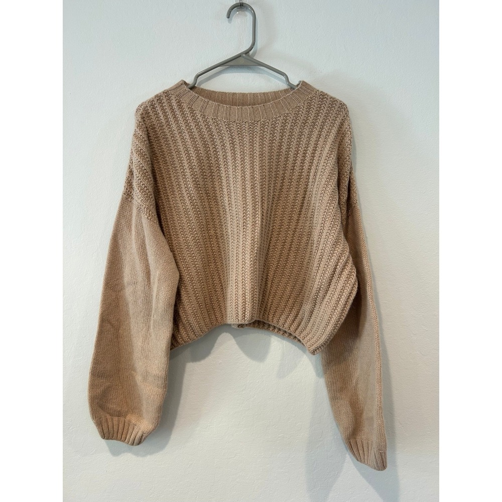 NWT Knititude Blake Pullover Sweater Beige Medium Ribbed Cropped Knitwear